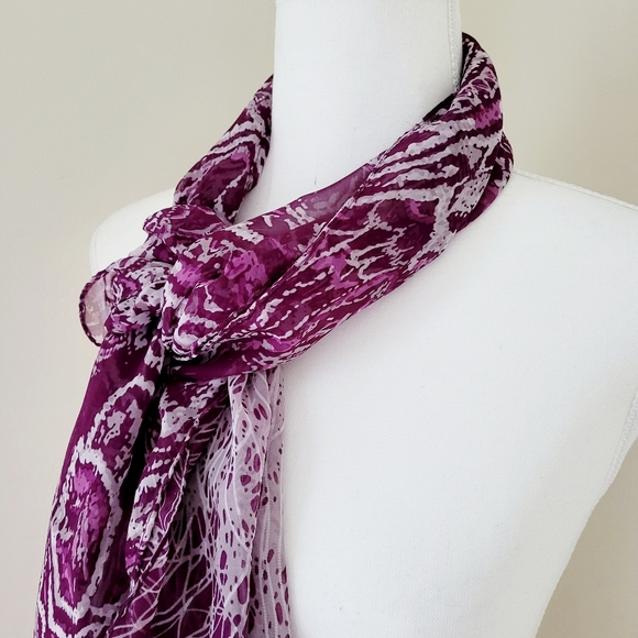 Purple & White Sheer Chiffon Scarfe - Picture 2 of 4